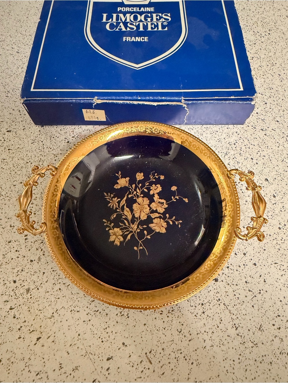 Limoges France Ormolu Gilt Hand Painted Dish Tray Trinket Brass Trim New W/Box